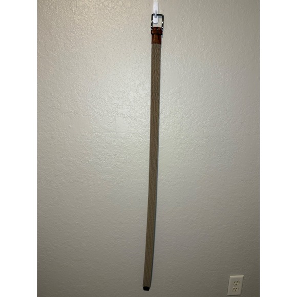 Tommy Bahama Mens Beige Woven Elastic Belt Leather Trim L/XL - Picture 4 of 5